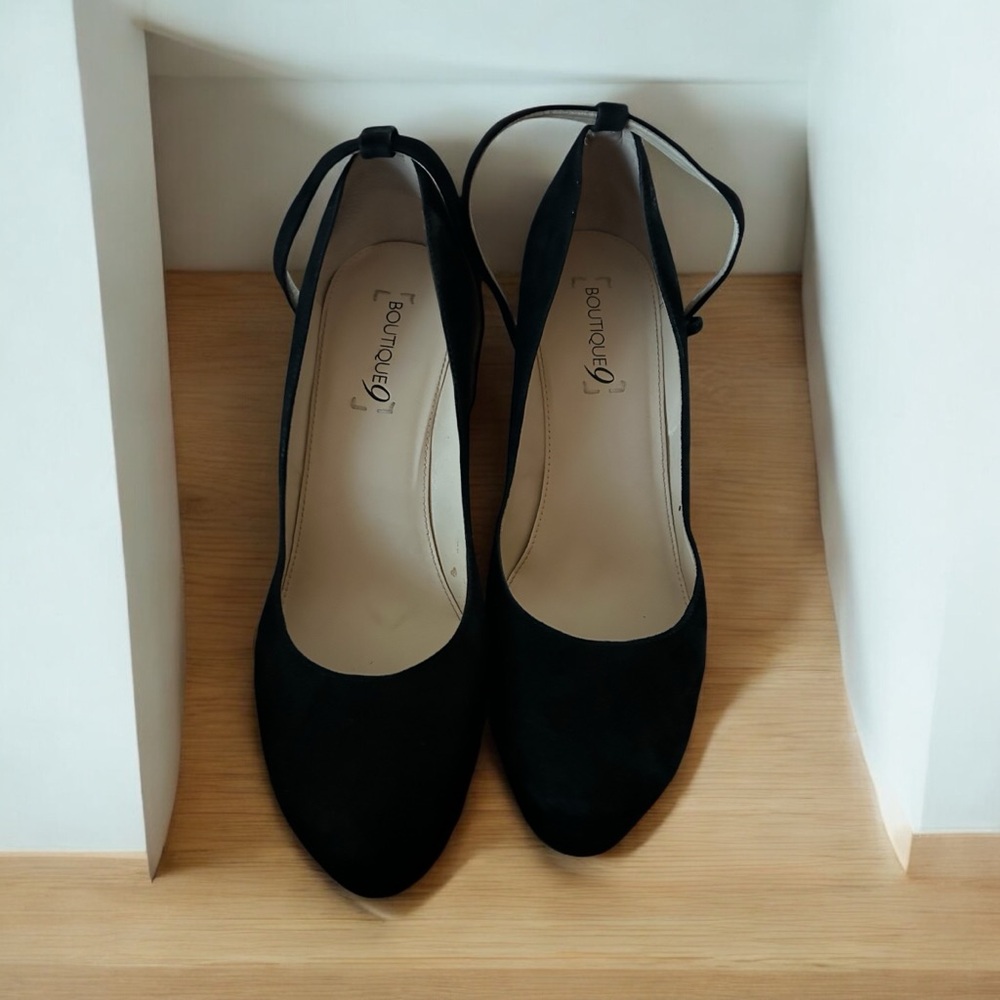 Black suede platform shoes